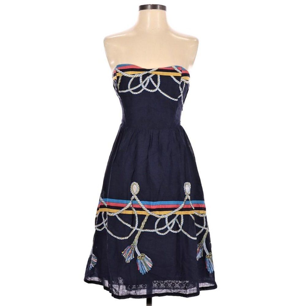 Anthropologie Wakana Koike Dress Roped In Nautical Strapless Preppy Twee 4